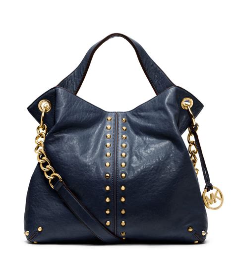 michael kors blue studded handbag|michael kors astor shoulder bag.